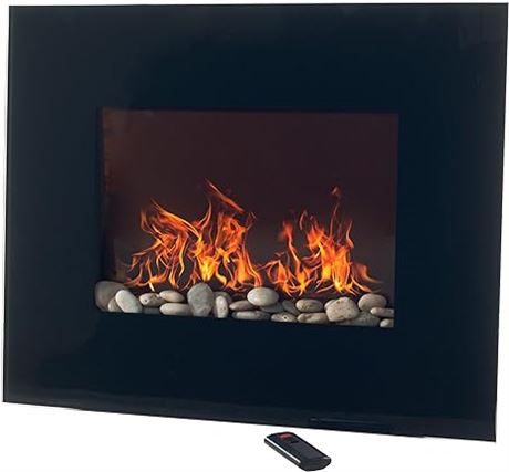 26-Inch Wall Mounted Electric Fireplace - Heater with Pebb...
