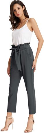 SIZE:M GRACE KARIN Women's Cropped Paper Bag Waist Pants with Pockets