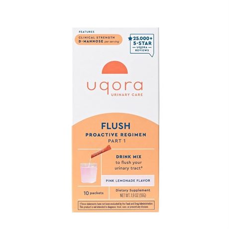 Uqora Flush Urinary Tract Health Drink Mix, Pink Lemonade Flavor, 10 SACHETS