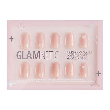 Glamnetic Press On Nails Pink with White Heart Accents 15 Siz 30 Nails