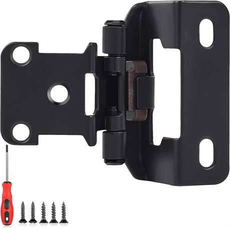 24 Pack 1/2” Overlay Semi Partial Wrap Around Cabinet Hinges(Matte Black,12 Pairs),Kitchen Cabinet Door Hinges Black Hinges Cabinet Hardware Self-Closing Cabinet Hinges with Screwdriver