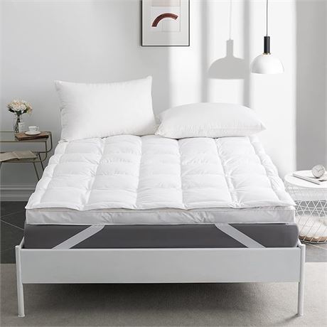 KING, Puredown® Mattress Topper King Size, with Goose Feather and Down Alternati