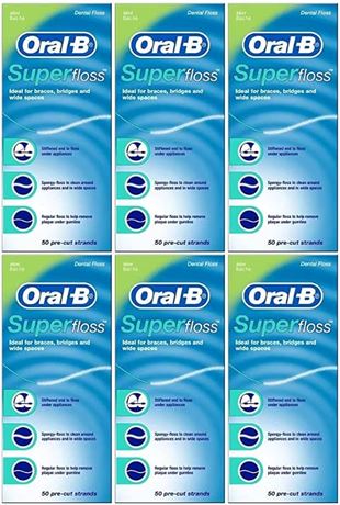 50 ea (Pack of 6) Oral-B Super Floss Mint Dental Floss Pre-Cut Strands