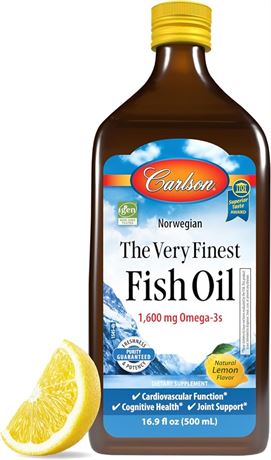 Carlson very Finest Fish Oil, Lemon, Norwegian, 600 mg Omega-3s, 500ml 08/2026