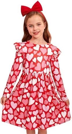 120 (7-8 Years)- IIMMER Valentine's Day Girls Ruffle Shoulder Long Sleeve Tunic