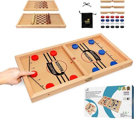 Kiditos Fast Sling Puck Game, Multiple Slingshoot Wooden Board Game Super Fun