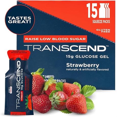 Transcend Glucose Gel Packs - Strawberry, 15 Pack (1.1oz Each)