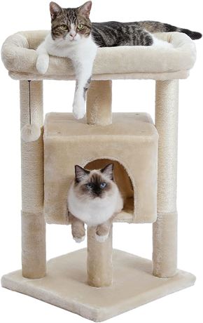 PEQULTI Small Cat Tree for Kitten & Medium Size Cats [28"=72cm] with 2 Scratchin