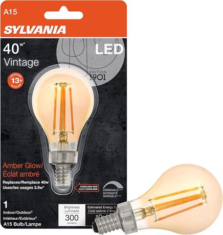 Sylvania LED Vintage Amber Glow A15 Light Bulb, 40W Equivalent Efficient 4W, 1pc