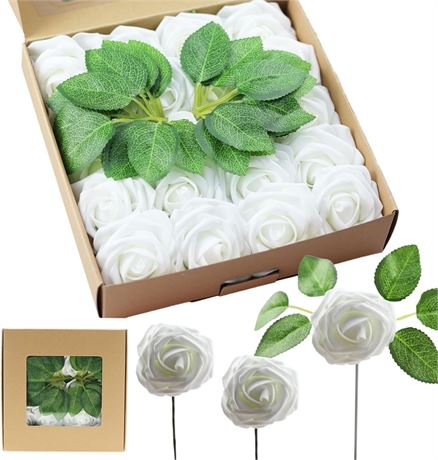 Artificial Foam Roses 20pcs with Leaves and Stems for Wedding Bridel Shower Bouq