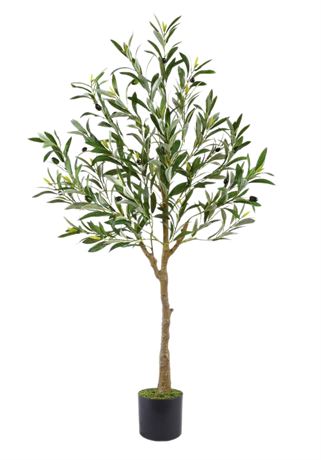 4ft Tall- Warmplants Artificial Olive Tree, Fake Olive Leaves Plant with Basket,