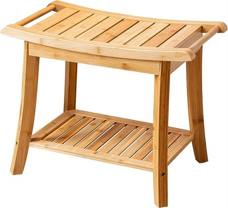 Forevich Shower Bamboo Bench seat with Storage Shelf, Bath Sh...