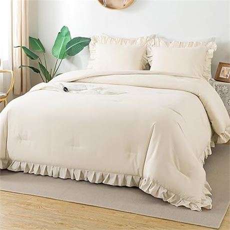 Andency Black Ruffle Comforter Queen(90x90Inch), 3 Pieces(1 Ruffled Comforter an