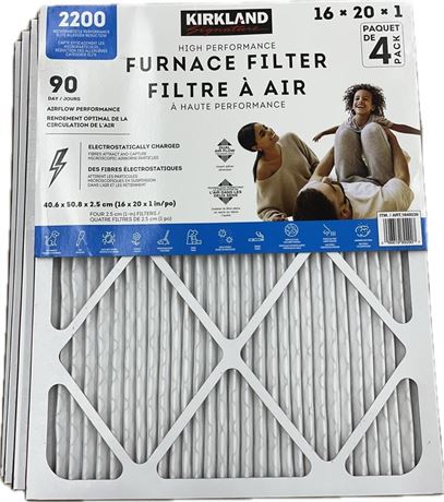 Kirkland Signature 16X20X1 Air Filter (4-Pack) Electrostatic Pleated Air Conditi