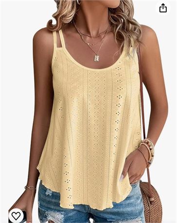 Womens Fashion Tank Tops Eyelet Embroidery Sleeveless Camisole Scoop Neck Loose