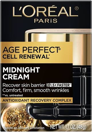 1.7 Oz, L’Oréal Paris Age Perfect Midnight Cream, Antioxidant Recovery Complex, (Pack of 1)