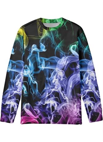 Size 10-12 Rainbow Smoke/Flames HAUCONG Long Sleeve CrewNeck Tees Shirts Kids