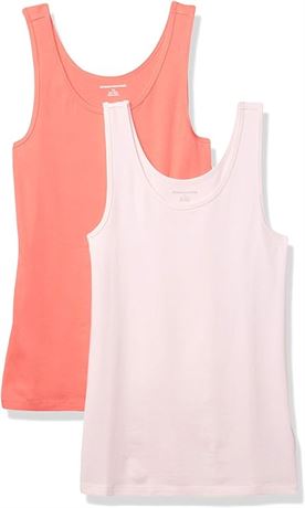 SIZE: XL Amazon Essentials Women's Slim Fit Square Neck Tank, Pack of 2, White/M