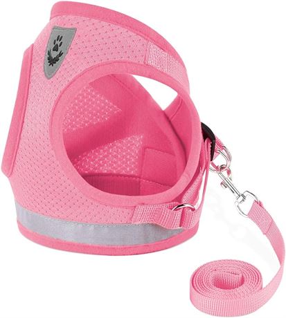 Cat Harnesses and Puppy Harness with Leashes Set, Escape Proof Cat Harness, Adjustable Reflective Soft Mesh Vest Fit Puppy Kitten Rabbit Ferrets's Outdoor Harness (Pink, M, Chest: 12" - 14")