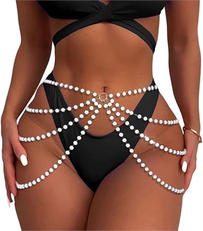 Bodiy Layered Waist Chain Belt Pearl Belly Body Chains for Women Sexy Bikini Bod
