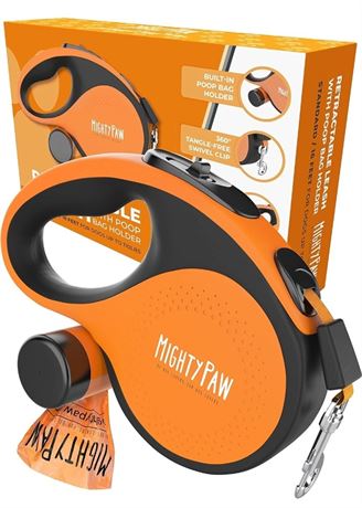Mighty Paw Retractable Leash with Built-in Poop Bag Holder | 16' Long