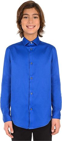 Calvin Klein Boys Long Sleeve Sateen Dress Shirt Dress Shirt - Blue / 14