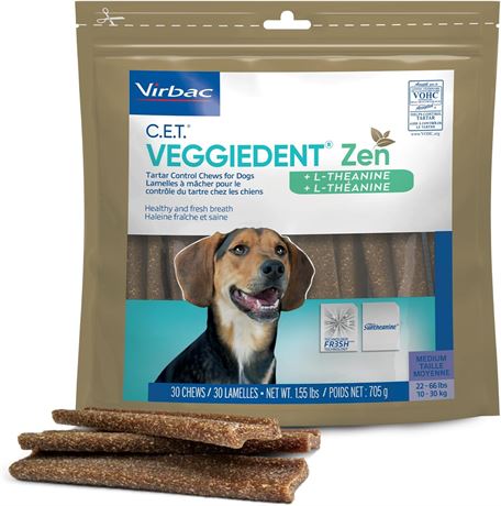 Medium(1.55LBS) Virbac C.E.T. VEGGIEDENT Zen Tartar Control Chews for Dogs