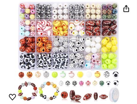 400 Pcs Sports Ball Beads for Jewelry Making, Acrylic Sports Beads Bulk, Basebal
