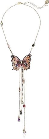 Betsey Johnson (Gbg) Gold Butterfly Y-Shaped Necklace, Pink, One Size