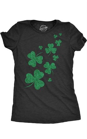 SIZE:L, Womens Glitter Shamrocks T Shirt Funny St Saint Patricks Day Shamrock Cl
