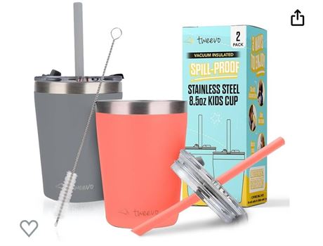tweevo Kids Tumblers with Spill-Proof Screw Lids - Tumbler, Stainless Steel Cups