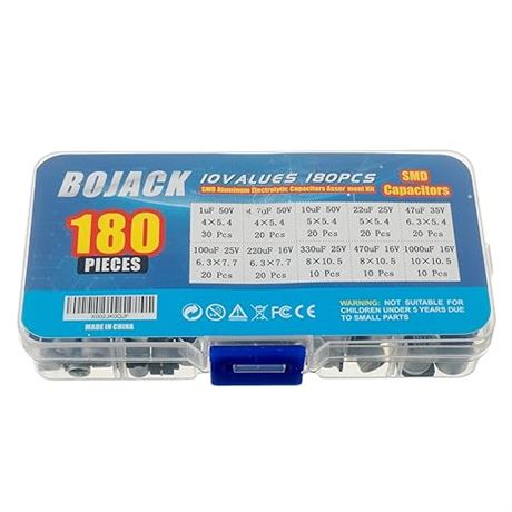 BOJACK 10 Values 180 Pcs 1uF ~ 1000uF SMD Aluminum Electrolytic Capacitors Assor