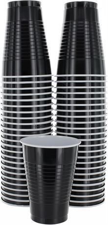 Disposable Plastic Cups, Black Colored Plastic Cups, 12-Ounce Plastic Party Cup