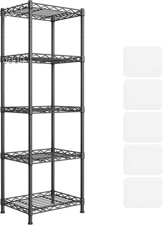 SONGMICS Kitchen Metal Shelves, 5-Tier Wire Shelving Unit with 8 Hooks, Narrow