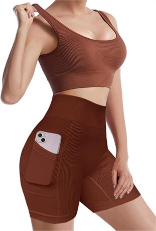 SIZE:S, Workout Sets for Women Seamless Crop Tops Leggings Matching 2 Pieces Out