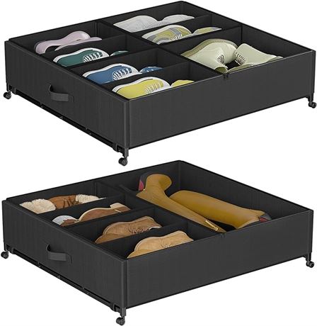 2 Pack, Large Size- GoMaihe Under Bed Shoe Storage with Wheels - Organizer Under