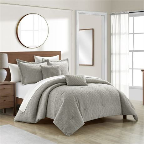 King, 5 Piece - NY&C Home Trinity Jacquard Comforter Set, Grey