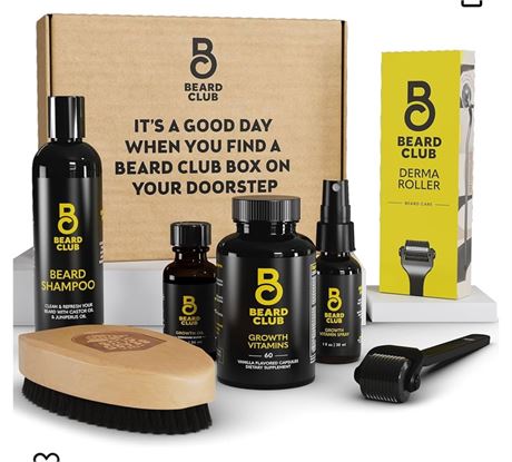 Beard Club Advanced Amber Beard Growth Kit - Derma Roller, Beard Oil, Vitamins a
