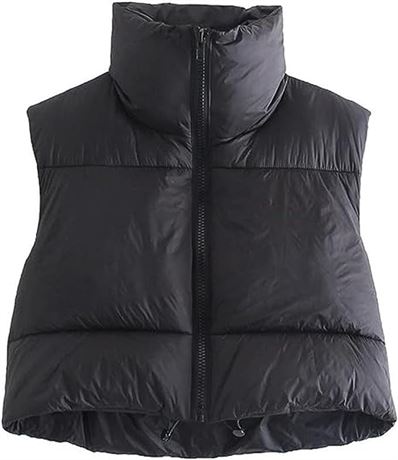 SIZE:L  Shiyifa Women's Fashion High Neck Zipper Cropped Puffer Vest Jacket Coat