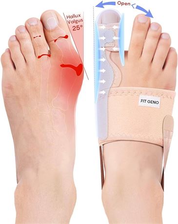 Fit Geno Bunion Corrector for Women Big Toe: Upgraded Orthopedic Bunyon Splint w/Brace - Comfortable Foot Straightener for Day/Night Hallux Valgus Pain Relief 2 Pcs