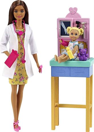 Barbie Careers Doll & Playset, Pediatrician Theme with Brunette Fashion Doll, 1 Patient Doll, Furniture & Accessories