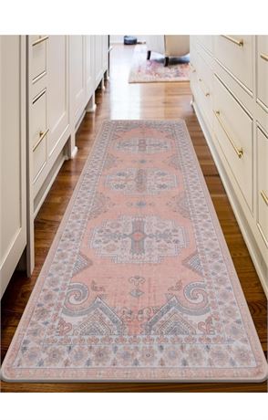 Area Rugs Runners for Hallway Washable : 2x6ft Boho Kitchen Runner Pink Carpet N