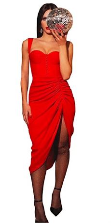 Adreilina- SMALL  Midi dress Sweetheart neckline Padded cups with ruching