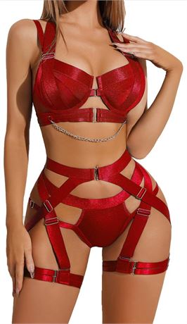 SIZE:M, Avidlove Lingerie Set for Women Sexy Strappy Lingerie Underwire Push Up