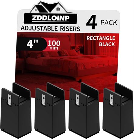 ZDDLOINP Bed Risers with Adjustable Screw Clamp, 0 to 1.5 Inch - 4 Pack Black