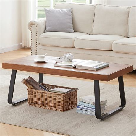 IBF Rustic Wood Coffee Table, Natural Wood Center Table for Living Room 47 inch