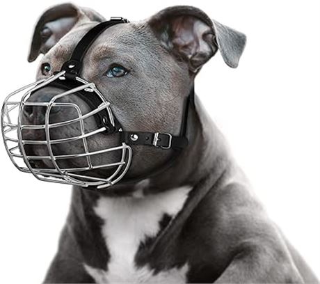 BUDKAS Pitbull Dog Muzzle Metal Mask Amstaff Secure Wire Basket Adjustable Durab