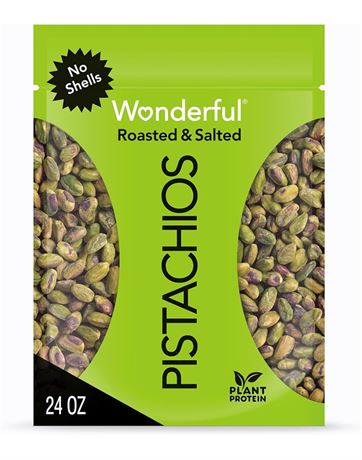 Wonderful Pistachios, No Shells, Roasted & Salted Nuts, 24 Ounce Resealable Bag,