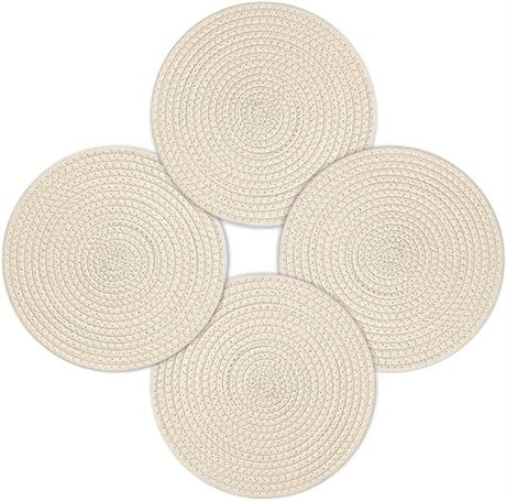 fanquare Beige Round Braided Placemats Set of 4 Thicken Durable Table Mats