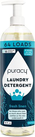 16oz - Puracy Natural Liquid Laundry Detergent, 64 Loads, Hypoallergenic